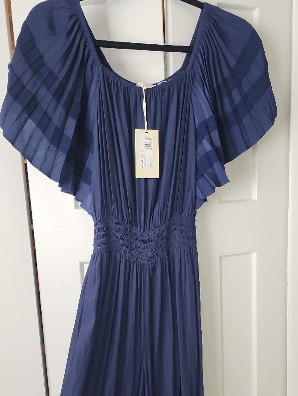Ramy Brook Off-Shoulder Wide-Leg Jumpsuit in Navy Blue